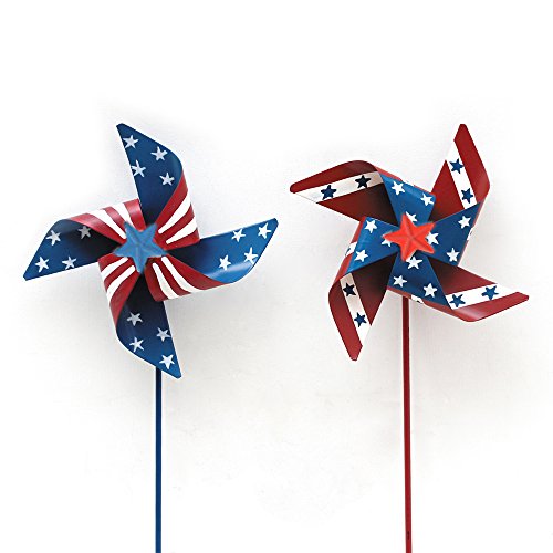 YK Decor 2pcs Patriotic Stars and Stripes American Flag Pin Wheels Wind Spinners 4th of July Yard Garden Decor (20")