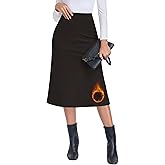 WOWENY Women's Fleece Lined Midi Skirt Elastic High Waist A Line Fall Winter Skirt Warm Soft Flared Skirts