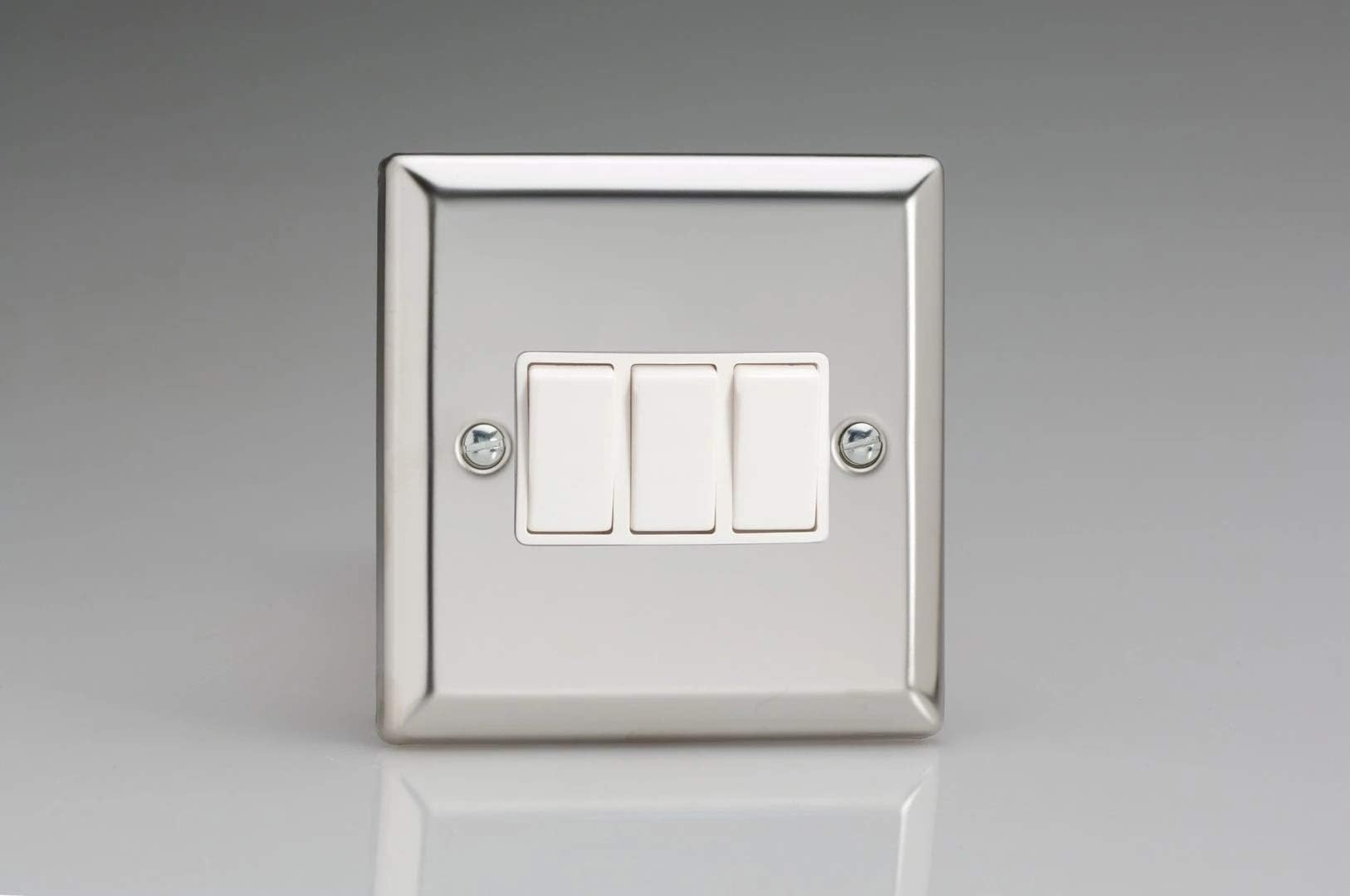 Lumilife XC3W Varilight Rocker Switches White 3 Gang Mirror Chrome,91x91x25mm