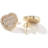 Heart Earrings For Women Trendy Stud Earrings For Men, Gold Plated Hypoallergenic Cubic Zirconia Earrings Studs, Iced Earrings Jewelry Christmas Earrings Mothers Day Gifts