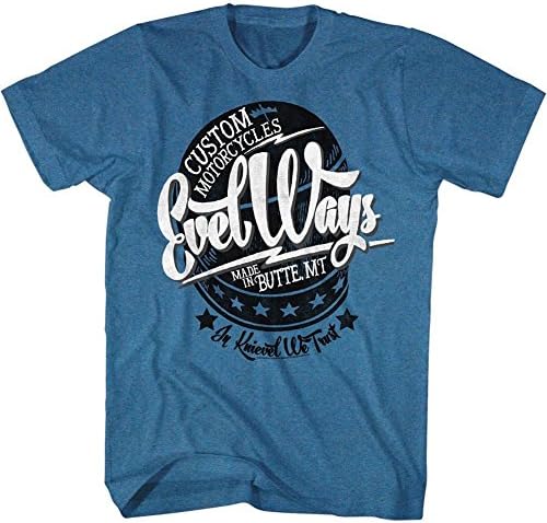 Evel Knievel - Mens Evel Ways T-Shirt, Size: X-Large, Color: Pacific Blue Heather