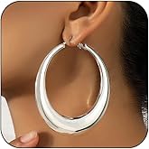 Chunky Gold Large Hoop Earrings for Women, Dainty 14K Gold Big Circle Round Statement Earrings Silver Trendy Thick Hoops Ear Jewelry for Anniversary
