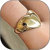 Stringex Gold Chunky Heart Signet Ring for Women Vintage Thick Adjustable Love Knuckle Statement Ring Exquisite Unique Heart Open Ring Valentine's Day Jewelry
