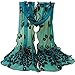 Datework Women Peacock Flower Embroidered Lace Scarf (Green)
