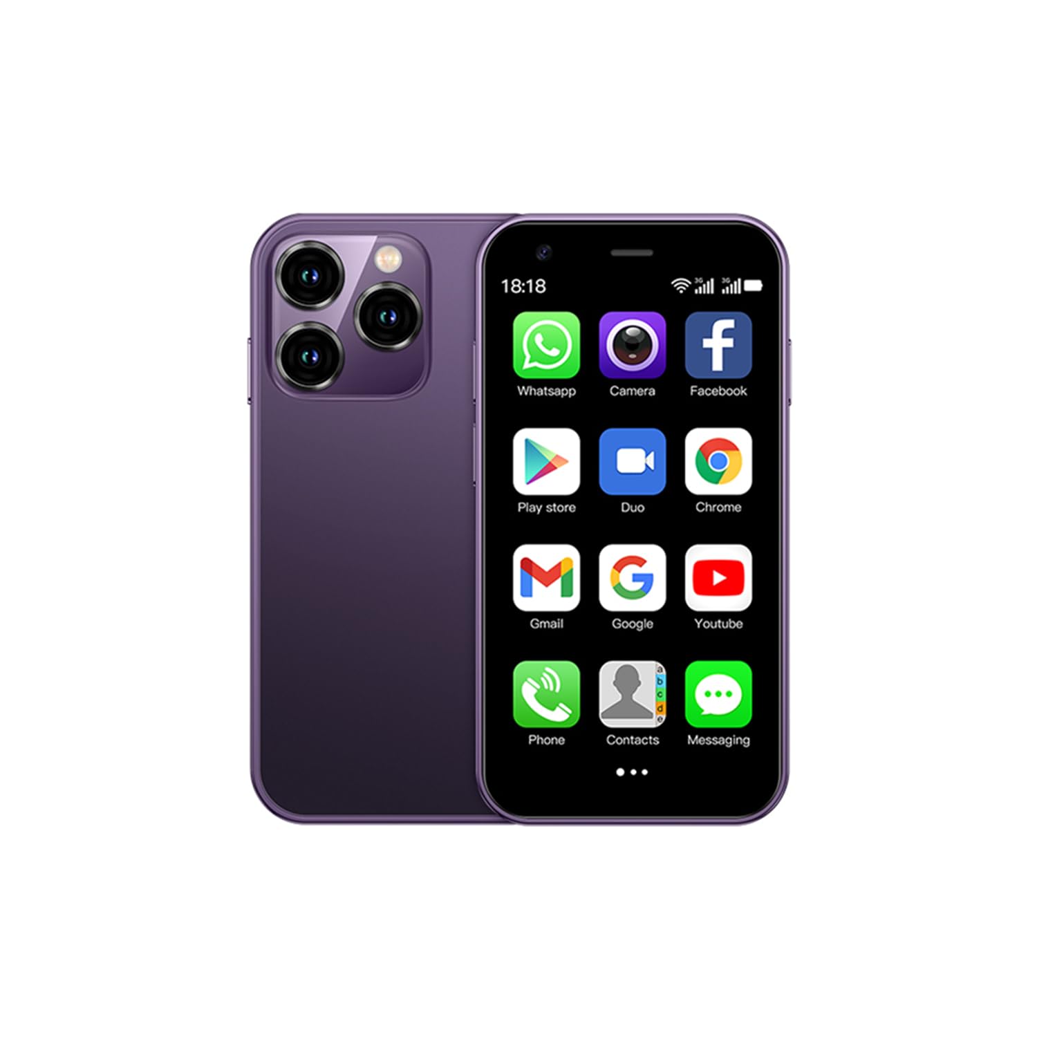 Photo 1 of XS15 3G Mini Smartphone 3.0 Inch WiFi GPS Quad Core Android 8.1 Cell Phones Slim Body HD Camera Dual Sim Compatible with Google Play Cute Palm Smartphone 2GB RAM 16GB ROM China Mobile (Purple)