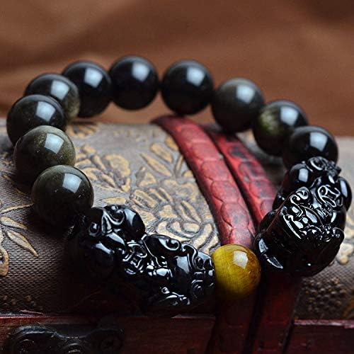 heigudan10mm 12mm 14mm 16mm Gemstone Jewelry Bracelet Natural Gold Obsidian Pixiu Round Beads Crystal Bangle