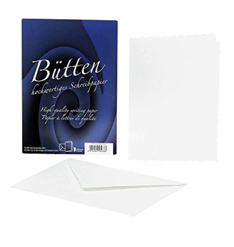 Rössler Papier 20241930 - Handgeschept papier - dubbele kaarten DIN A6, 10 kaarten/ 10 sleeves, wit