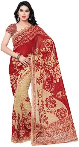 Triveni Sarees Women's Faux Georgette Saree with Blouse Piece (TSAND1086E, Red)