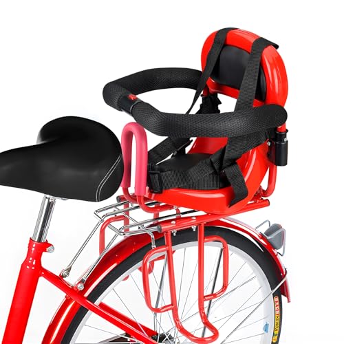 Kid's Bike seat Rear Child Carrier Bike Chair for Bicycle Kids seat for Children,Kids Rear Mount Bike seat, Rear Frame Mounted child Bike Seats Kids , Toddler Bike Seat for Children 3~6 Years Red