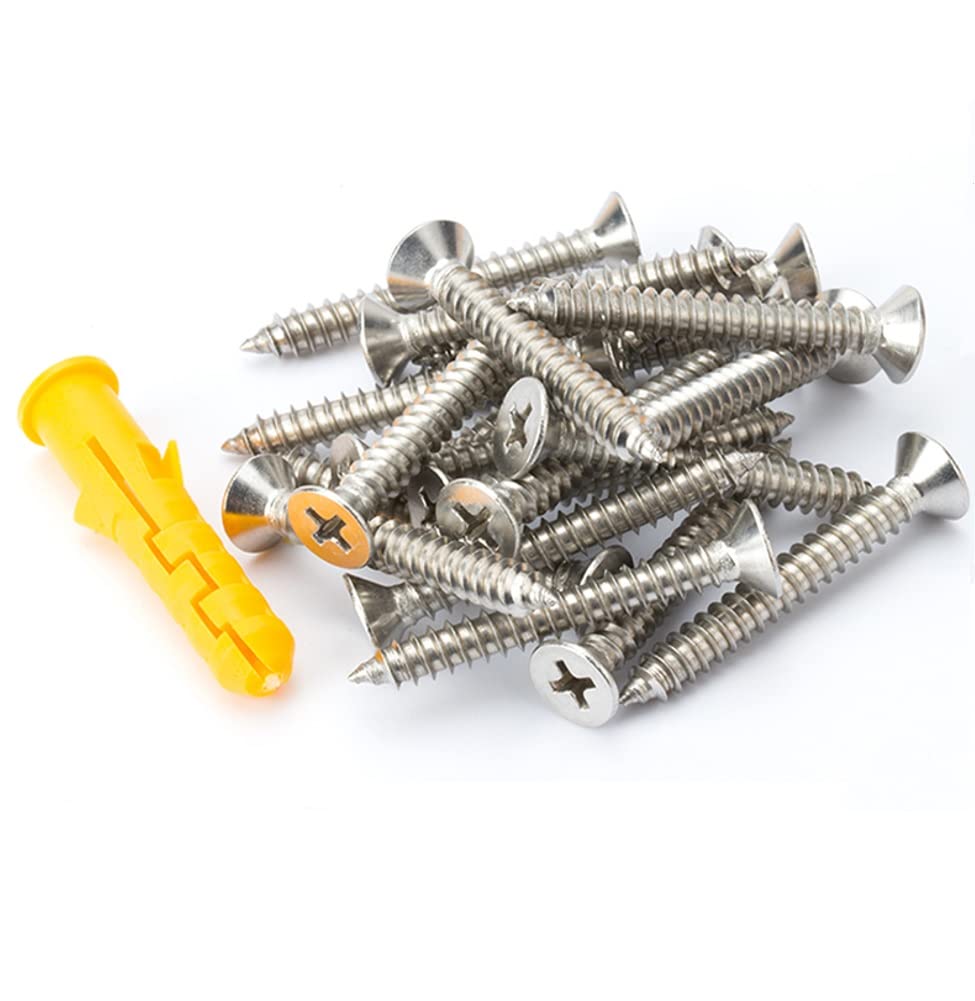 CONPHERON Screws and Wall Plugs Set, Plastic Wall Anchor and Concrete Screws Kit for Plasterboard Brick Masonry Drywall Fixing, M6*40mm,20 pcs
