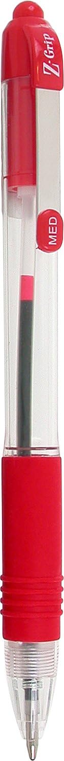 Zebra Z-Grip Medium Retractable Metal Clip Ball Pen - Red (Pack of 12), 1 count (Pack of 12)