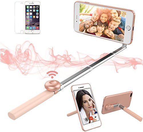 SURPASSER Selfie Stick Cell Phone Case Bluetooth 2 in 1 for iPhone 7 Plus (Rose Gold)