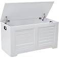 DINZI LVJ Wooden Storage Chest - 31.5" Flip-Top Bench With Safety Hinges, Entryway Shoe Bench, White