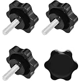 Aifeier ET 4 Pieces M6 x 20mm Star Hand Knob, Black Plastic Hex Shaped Clamping Knob Handle for Umbrella Base Replacement Knob (M6 OD&asymp;5.82 mm)