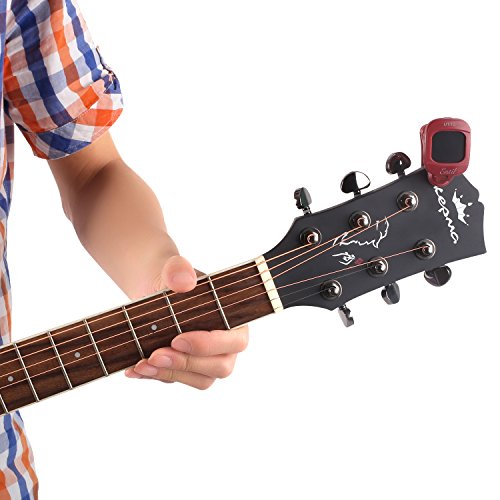 Guitar Tuner Full Color Display Electronic Digital & Chromatic Clip On Tuner for Guitar, Bass and Violin Lovers (Guitar tunner-Red)