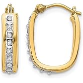 Accent Diamond Squared Hoop Earrings in 14K Yellow Gold (2/3 Inch)