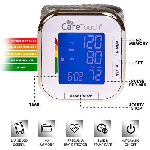 Care Touch Fully Automatic Wrist Blood Pressure Cuff Monitor Platinum