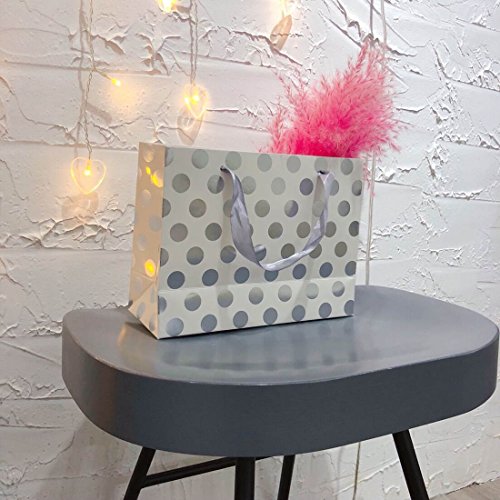 FOONEA 10 Pack Gift Bags Paper Shopping Bags Bridesmaid Gift Bags, Silver Bags Polka Dot Perfect for Weddings, Birthday and Graduation Presents, Silver Gift Wrap Bags