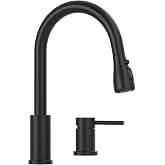 APPASO 2 Hole Kitchen Faucet with Pull Down Sprayer, Separate Handle, Black | 2 Pieces Kitchen Sink Faucet, High Arch SUS 304 Stainless Steel, Lead-Free, CUPC Certified Water Hose, 360&deg; Swivel Spout