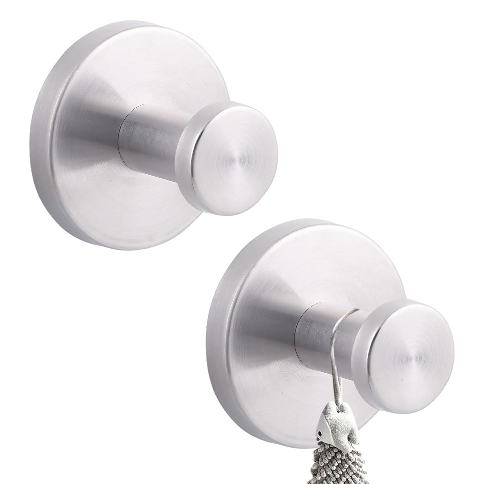 lelewangluo Suction Cup Hooks, 2Pcs Shower Hooks Suction Stainless Steel Hooks Bathroom Towel Hooks Holder for Shower Wall Glass Mirror Smooth Surface (Silver)