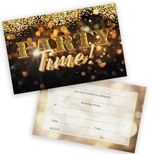 Stuff4 Celebration Party Invitations Women and Men, Gold Confetti 28 Pack