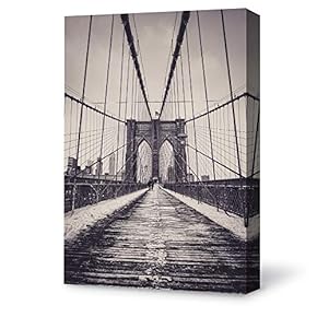 Canvas Wall Art Brooklyn Bridge and New York City Painting Artwork for Home Prints Framed - 12x18 inches