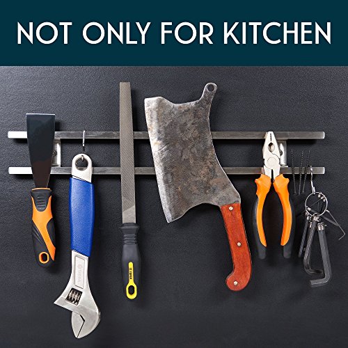 18 inch Magnetic Knife Holder From Any Kitchen Stuff - Stainless Steel Magnet Tool Bar With 6 Removable Hooks, Wall Mount Home Organizer Rack Strip for Metal Utensil Set - Includes Screws and Hardware - Thumbnail 7