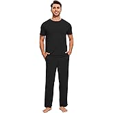 GYS Bamboo Viscose Men's Pajama Sets Short Sleeve Crew Neck Lounge Sets with Pockets