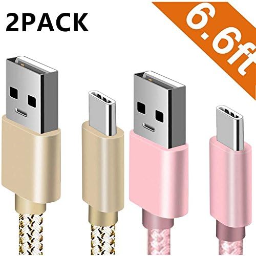 USB Type C Cable, ANLOER USB C Cable 6.6Ft(2-PACK) Nylon Braided Long Cord Data Sync Cord for Samsung Galaxy Note 8, S8 Plus, LG V30 V20 G5 G6, Google Pixel 2, Nexus 5X/6P, Moto Z2 (Rose Gold/Gold)