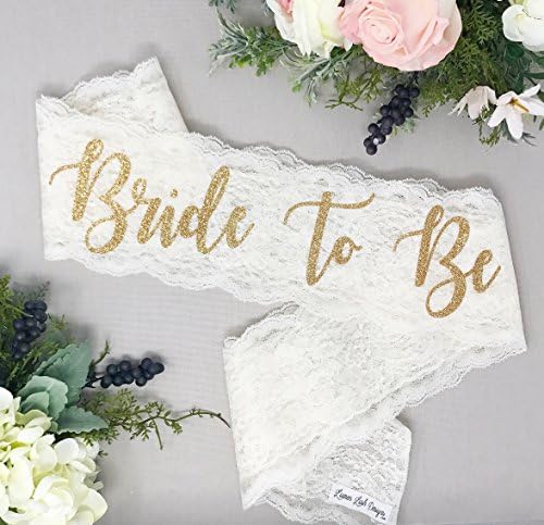Lace Bachelorette Sash - Ivory Lace - Gold "Bride To Be"