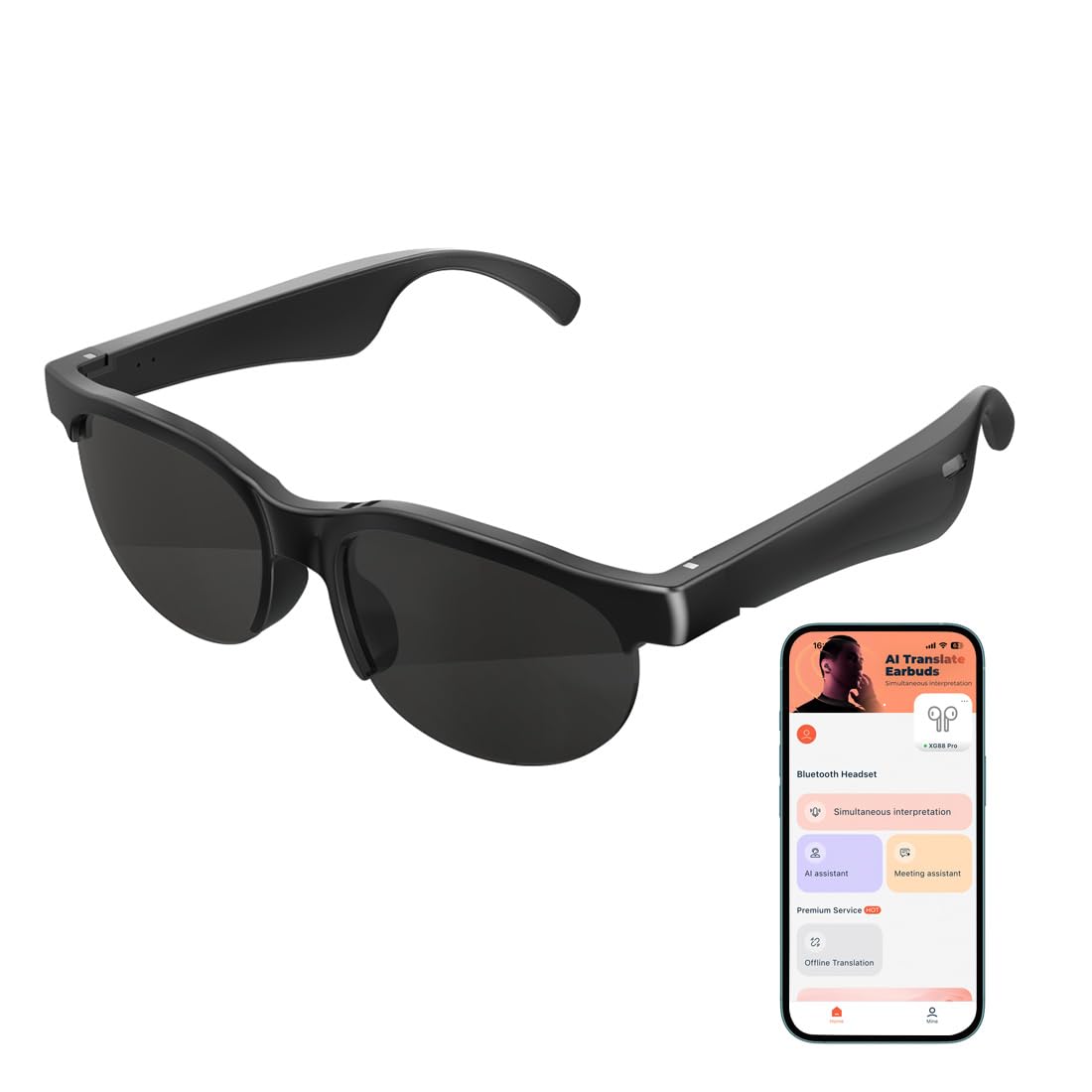 Photo 1 of Ai Translator Glasses,Translator Smart Glasses, AI Translator Powered by GPT,Music Bluetooth Sunglasses, Supports 100+ Languages for Traveling (AI Bluetooth Glasses)