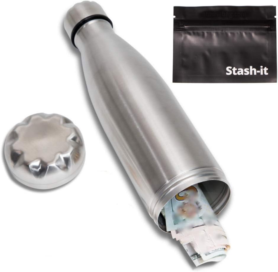 Diversion Water Bottle Can Safe by Stash-it, Stainless Steel Tumbler with Hiding Spot for Money, Bonus Smell Proof Bag, Discreet Decoy for Travel or at Home, Bottom Unscrews to Store your Valuables - - 
