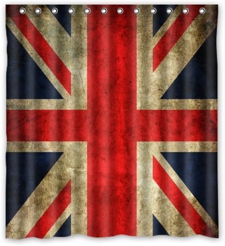Home&Family Eco Friendly Vintage United Kingdom Union Jack Flag British Flag Printed Fabric Bathroom Shower Curtain with Hooks Polyester Waterproof Curtains 66 x 72
