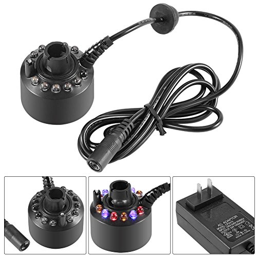 Asixx Mist Maker Fountain, 1Pc Mist Maker Fog Maker or12 LED Colorful Mist Maker with Power Adapter Great Decoration for Fish Tank, Fountains, Water Feature and Water Crafts, US Plug (US Plug)