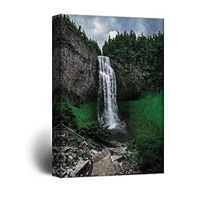 Canvas Wall Art - Waterfall on The Cliff in The Forest - Giclee Print Gallery Wrap Modern Home Art Ready to Hang - 12x18 inches