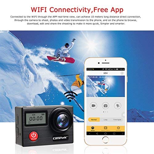 Caméra Sport, Campark X20 Action Cam 4K Ultra HD WIFI Écran tactile 20MP SONY Capteur Caméscope Étanche 30M 170 °Grand-angle avec Télécommande, EIS, 2 1050mAh Batteries et Accessoires