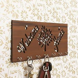 eCraftIndia Welcome Home Theme Wooden Key Holder with 7 Hooks