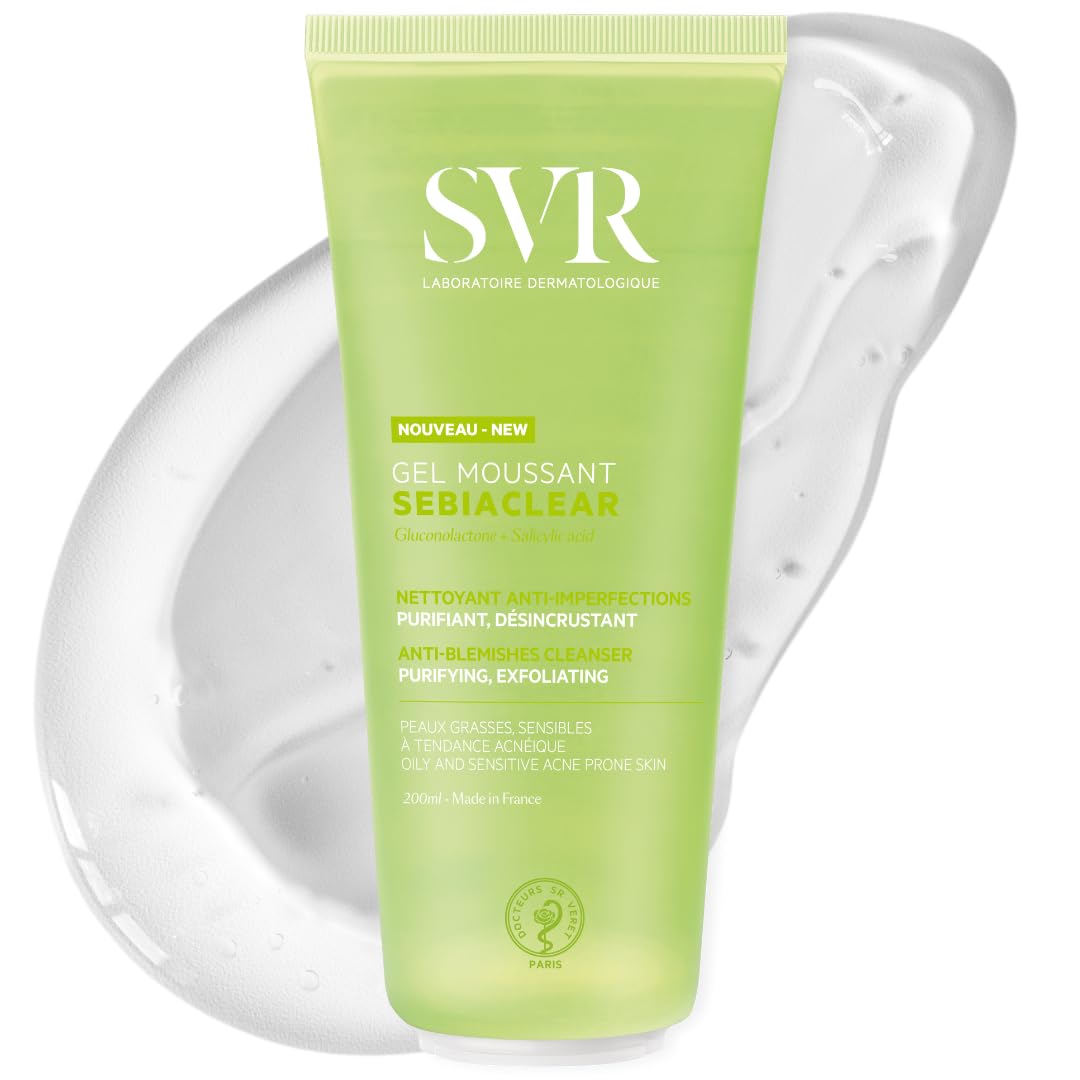SVR SEBIACLEAR Salicylic Acid Face and Body Wash for Oily, Acne-Prone, and Combination Skin. Purifying, Unclogging Soap-Free Foaming Gel Cleanser, 200ml — image 1