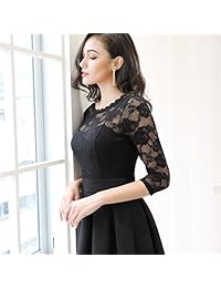 Miusol Vestido de fiesta vintage de encaje floral 2 3 de manga para dama de honor