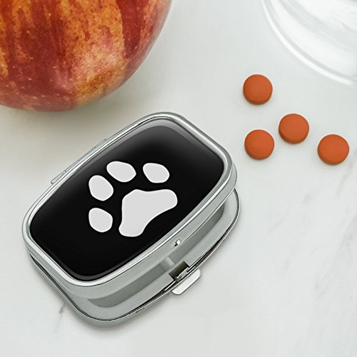 Paw Print Dog Cat White on Black Rectangle Pill Case Trinket Gift Box