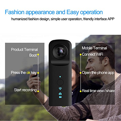 KAMRE 360 Degree Camera VR 30fbs HD Point and Shoot Digital Cameras 3D Panoramic Digital Video Wide Angle Fisheye Lens Free App for Iphone Android
