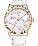 Women Mother Pearl Dress Watches Music Note Diamond Rose Gold Bezel Leather Strap (white sapphire systal)