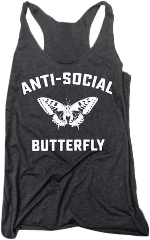 Women Tank Top Vest Summer Fashion Anti-Social Butterfly Letter Print Clothing