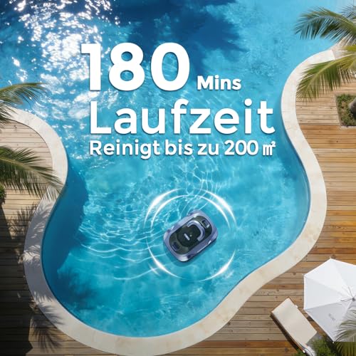 Pool Robot, Wireless Pool Vacuum Cleaner, Battery, Cordless Pool Robot, 180 Minutes Running Time, Strong Suction Power, Intelligent Navigation, Ultra Fine Filtration, Car Parking, Pool Vacuum Cleaner