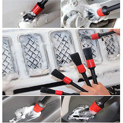 ONEST 9 Pieces Auto Detailing Brush Set - Free Microfiber Car Wash Mitt - Plastic Handle - for Cleaning Engine, Wheel, Interior, Air Vent, Car, Motorcycle