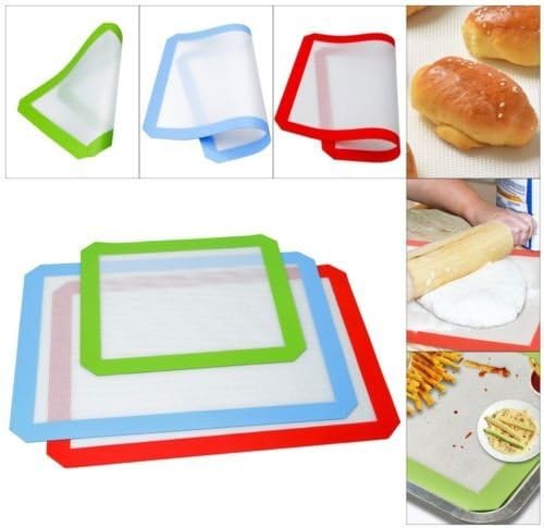 3Pcs Silicone Baking Mat Non Stick Heat Resistant Liner Sheet Cooking Mat Bakeware Non-Stick Cookie Sheet Baking Supplies 2L+1S
