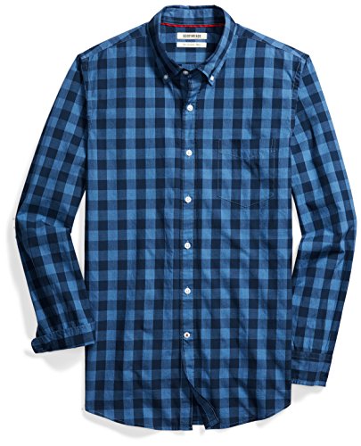 Goodthreads Men's Slim-Fit Long-Sleeve Heathered Large-Scale Check Shirt, Blue/Navy, Small