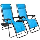 Best Choice Products Set of 2 Adjustable Zero Gravity Lounge Chair Recliners for Patio, Pool w/Cup Holders - Aqua Blue