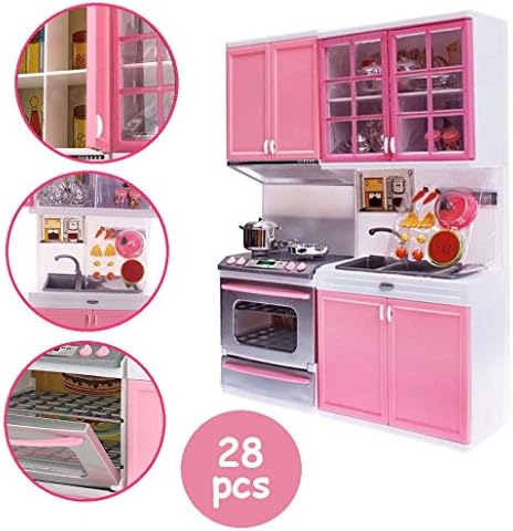 Toy Kitchen Set | Fun 28 pcs Mini Realistic Kitchen Cabinet Stove Play Set with Light and Sound | Battery Operated Kitchen Appliances for Toddler Kids | Ultra Safe Non-Toxic Durable Material | 1315.3