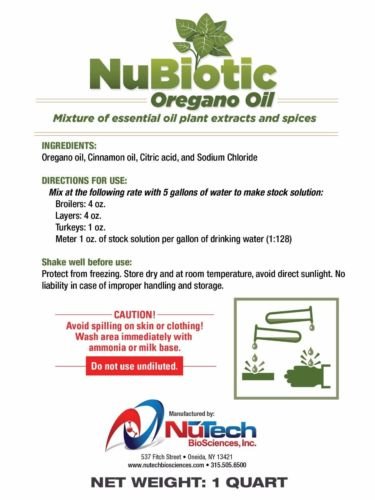 NuBiotic 4X Concentrate Oregano Oil for Poultry - Quart 32oz / 950ml